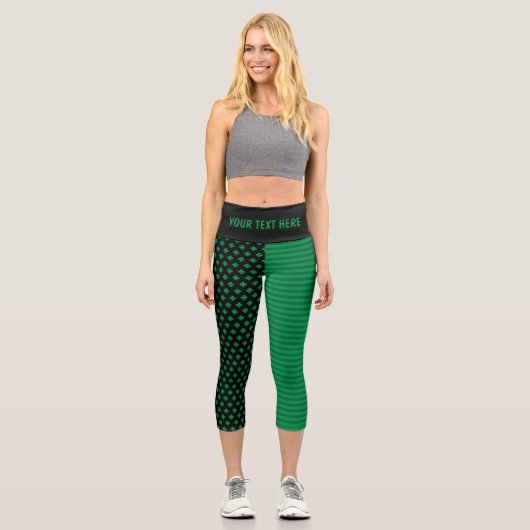 St. Patrick's Day Kleeblätter und Streifen Capri Leggings (Vorderseite)