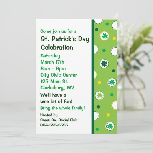 St. Patrick's Day Kleeblatts Einladung (Stehend Vorderseite)