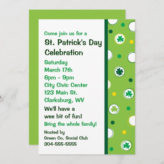 St. Patrick's Day Kleeblatts Einladung (Vorne/Hinten)