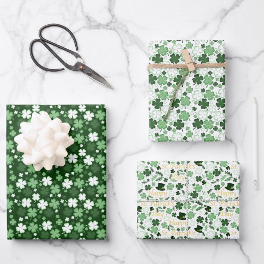 St. Patrick's Day Kleeblatts Geschenkpapier Set (Vorderseite)