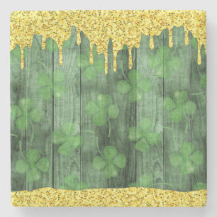 St. Patrick's Day Kleeblatts Glitzer Gold Tropfen Steinuntersetzer