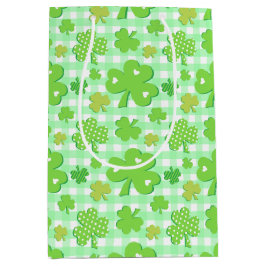 St Patrick's Day Kleeblatts und Gingham Pattern Mittlere Geschenktüte