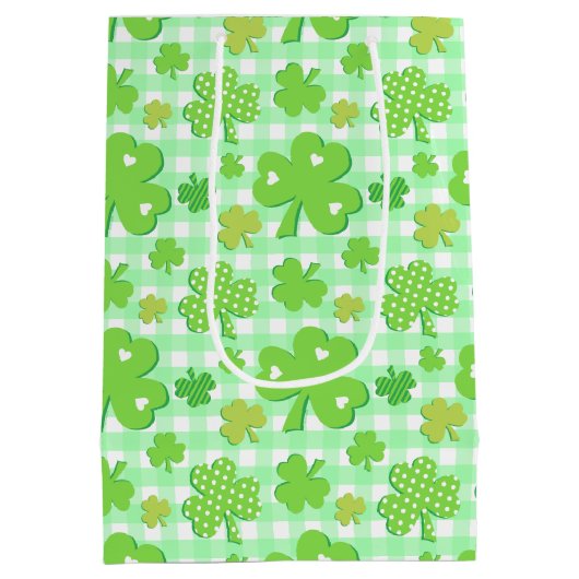 St Patrick's Day Kleeblatts und Gingham Pattern Mittlere Geschenktüte (Rückseite)
