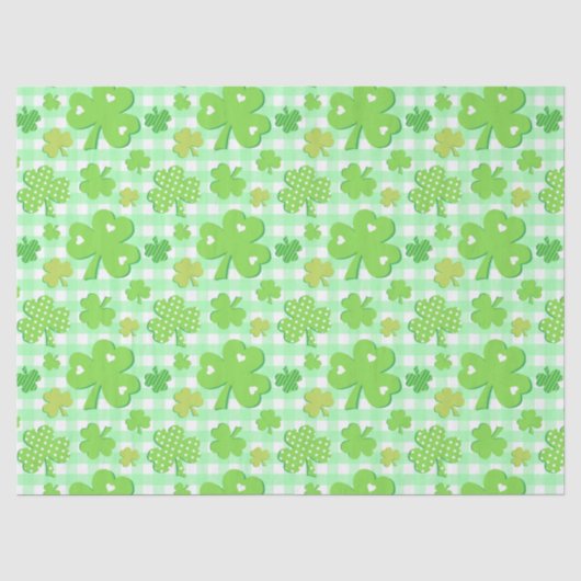 St Patrick's Day Kleeblatts und Gingham Pattern Seidenpapier (Vorderseite)
