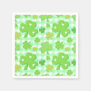 St Patrick's Day Kleeblatts und Gingham Pattern Serviette