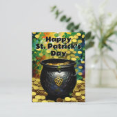 St. Patrick's Day Kleeblatts und Pot of Gold Postkarte (Stehend Vorderseite)
