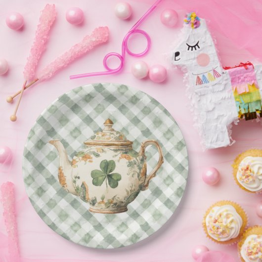 St. Patrick's Day Kleeteekanne Pappteller (Party)