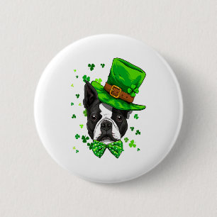 St Patricks Day Kobold Boston Terrier Shamrock  Button