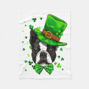 St Patricks Day Kobold Boston Terrier Shamrock Fleecedecke