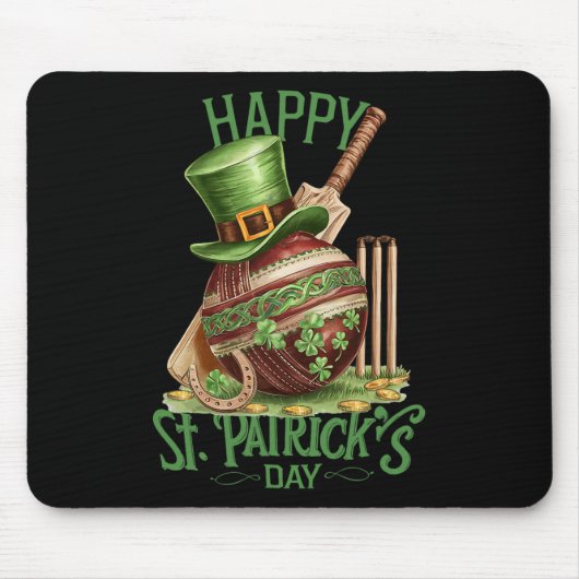 St. Patricks Day Kostüm Cricket Hut Vierblattklee Mousepad (Vorne)