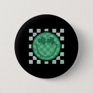 St Patricks Day Lächeln Shamrock Gesicht Retro Gro Button