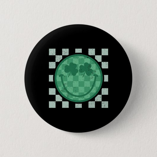St Patricks Day Lächeln Shamrock Gesicht Retro Gro Button (Vorderseite)