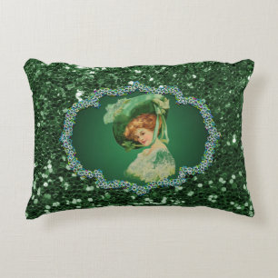 St Patricks Day Lady Green Frame Imitats Glitzer Dekokissen