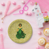 St Patricks Day Lady Green Gown Gold Imitate Glitz Pappteller (Party)