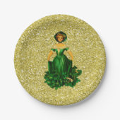 St Patricks Day Lady Green Gown Gold Imitate Glitz Pappteller (Vorderseite)