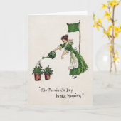 St. Patrick's Day Lady, Vintag Karte (Gelbe Blume)