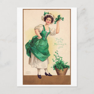 St. Patrick's Day Lady, Vintag Postkarte