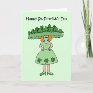 St. Patrick's Day Lady Wearing Kleeblatt Dress Karte