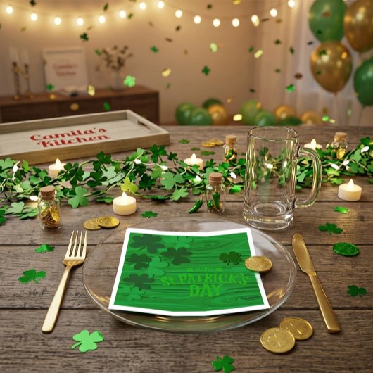 St. Patrick's Day Layered Shamrocks Personalized  Serviette