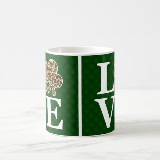 St Patricks Day Leopard Liebe Kleeblatt Kaffeetasse (Mittel)