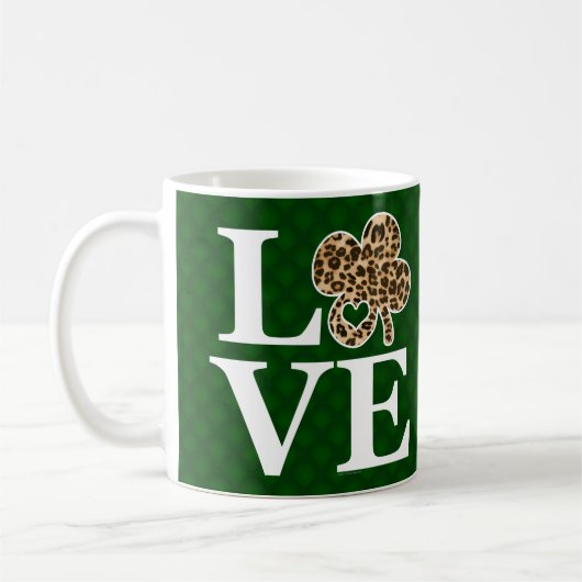 St Patricks Day Leopard Liebe Kleeblatt Kaffeetasse (Links)