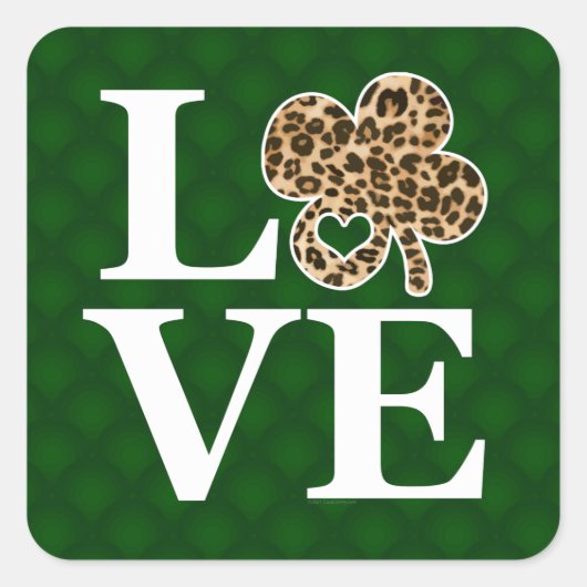 St Patricks Day Leopard Liebe Kleeblatt Quadratischer Aufkleber (Vorderseite)