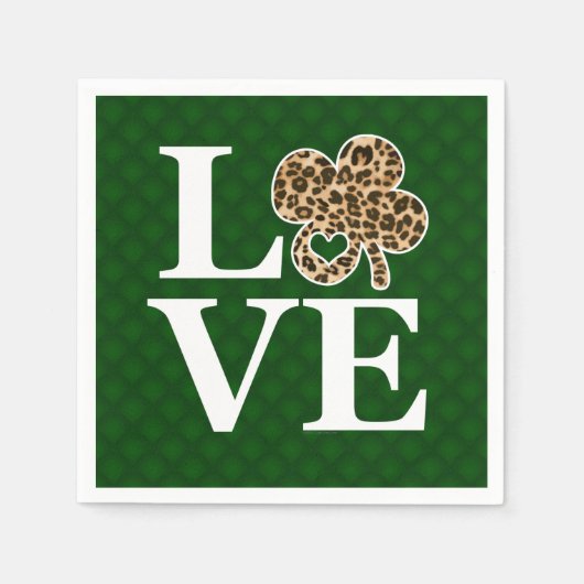 St Patricks Day Leopard Liebe Kleeblatt Serviette (Vorderseite)