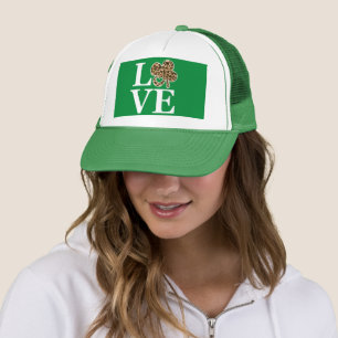 St Patricks Day Leopard Liebe Kleeblatt Truckerkappe