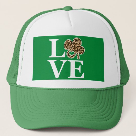 St Patricks Day Leopard Liebe Kleeblatt Truckerkappe (Vorderseite)