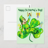 ST. PATRICK'S DAY LEPRECHAUN AND FARIES POSTKARTE (Vorne/Hinten)