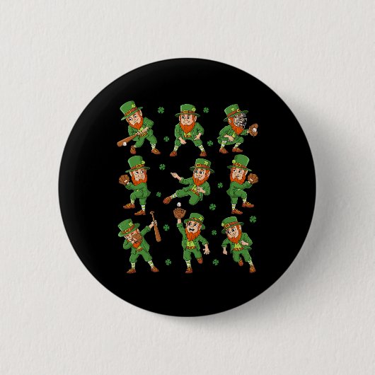 St Patricks Day Leprechaun Baseball Player Boys Gi Button (Vorderseite)