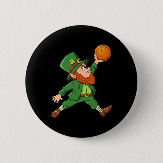 St Patricks Day Leprechaun Basketball Lucky Boys G Button (Vorderseite)