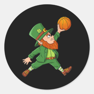 St Patricks Day Leprechaun Basketball Lucky Boys G Runder Aufkleber