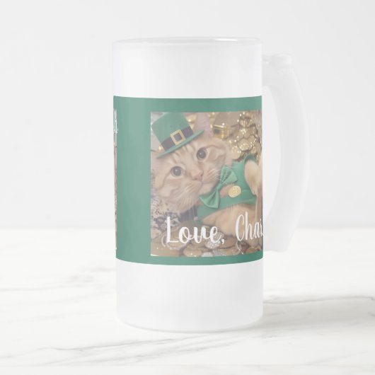 St Patrick's Day Leprechaun Cat  Mattglas Bierglas (VorderseiteRechts)