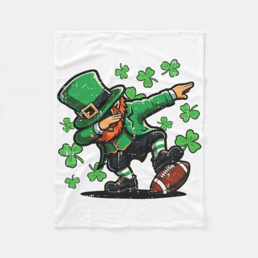 St Patricks Day Leprechaun Dab Fußll Männer Jungen Fleecedecke (Vorderseite)