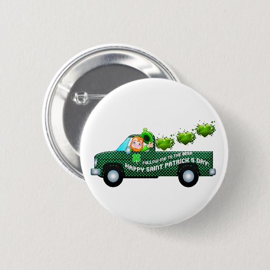 St Patricks Day Leprechaun Funny Drink Beer Button (Vorne & Hinten)