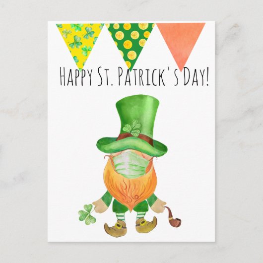 St. Patrick's Day Leprechaun Gnome Covid Gesichtsm Postkarte (Vorderseite)
