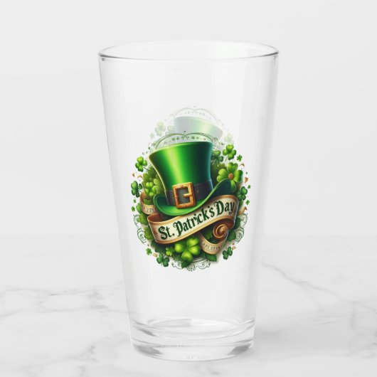 St Patricks Day Leprechaun Hat and Clovers Glas (Rückseite)