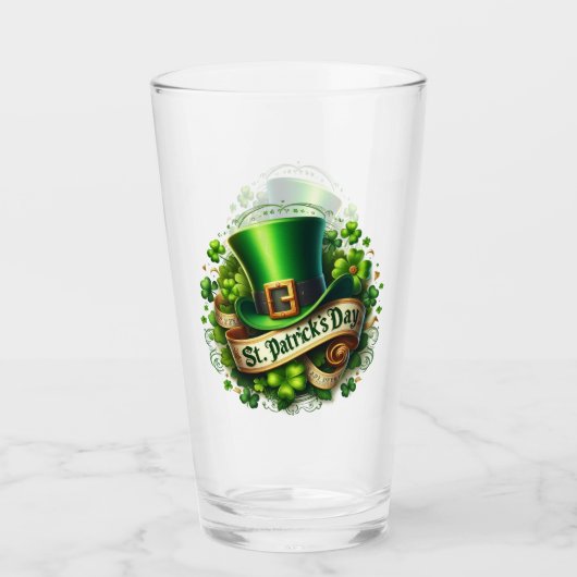 St Patricks Day Leprechaun Hat and Clovers Glas (Vorderseite)