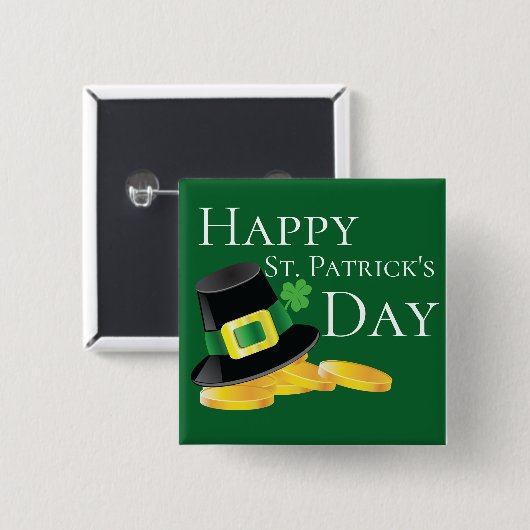 St. Patrick's Day Leprechaun Hat & Gold Coins Button (Vorne & Hinten)