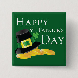 St. Patrick's Day Leprechaun Hat & Gold Coins Button