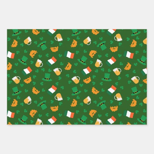 St Patrick's Day Leprechaun Hat Kleeblatt Flag Gol Geschenkpapier Set (Vorderseite)