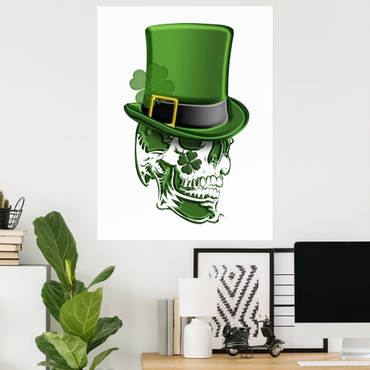 St. Patricks Day Leprechaun Hat und Skull Poster (Heimbüro)