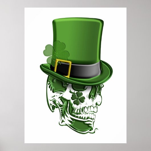 St. Patricks Day Leprechaun Hat und Skull Poster (Vorne)