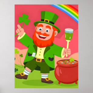 St. Patrick's Day Leprechaun-Illustration  Poster