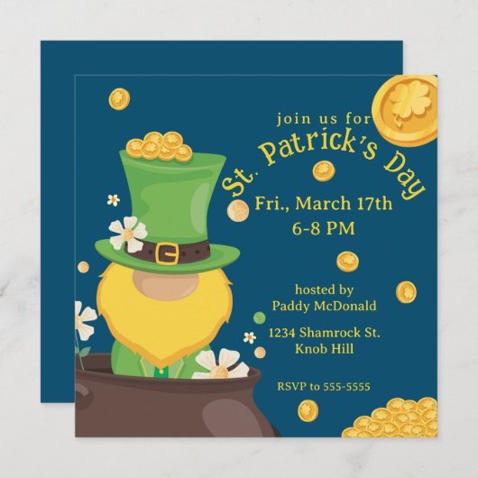 St. Patrick's Day Leprechaun in Pot of Gold Einladung (Vorne/Hinten)