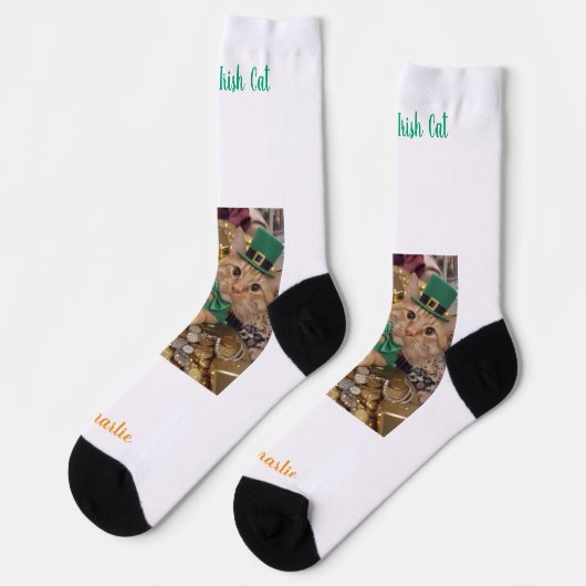 St. Patricks Day Leprechaun Katze Socken (Linkes Detail)