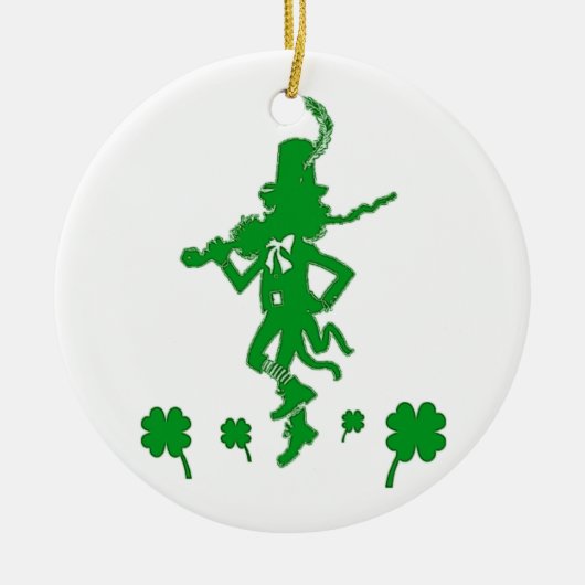 St. Patrick's Day Leprechaun Kleeblatt Clover Orna Keramik Ornament (Vorne)