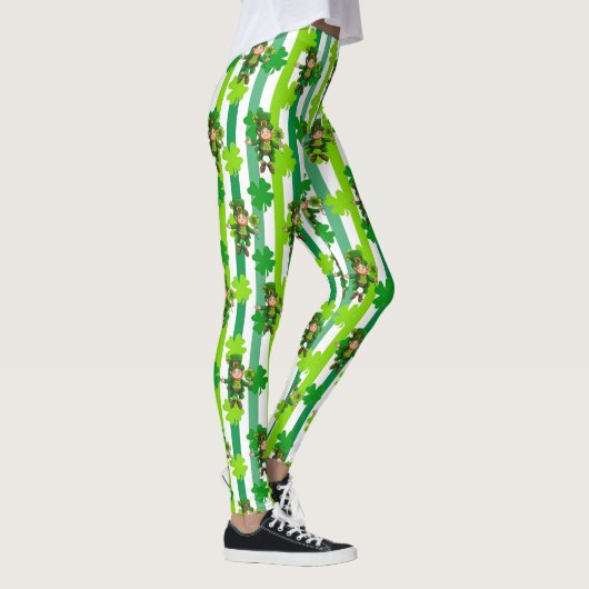 St. Patrick's Day Leprechaun Kleeblatt Green Black Leggings (Rechts)