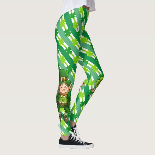 St. Patrick's Day Leprechaun Kleeblatt Grün Leggings (Rechts)